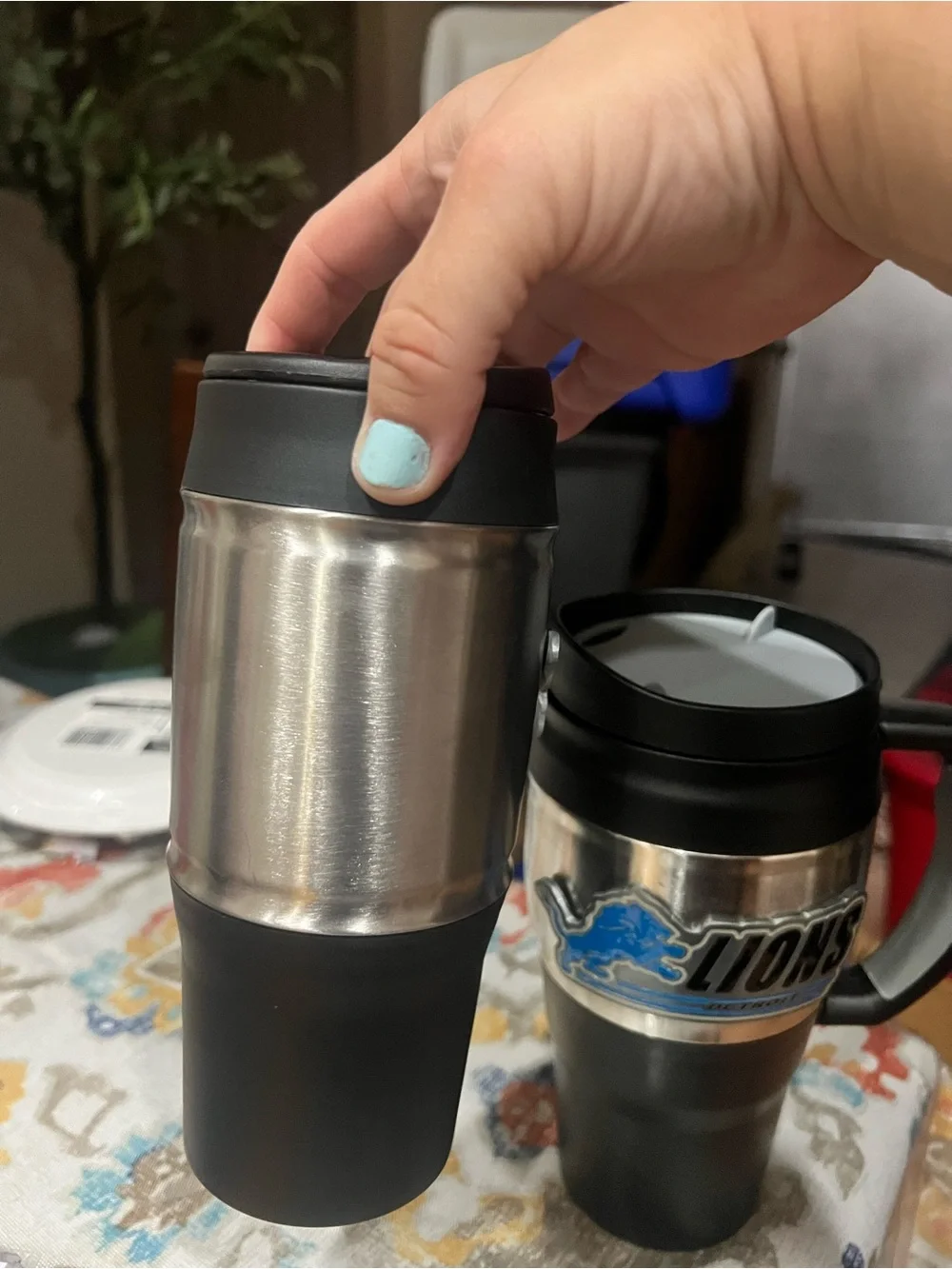 Detroit Lions Stainless Steel Travel Mug set- Blue/Black